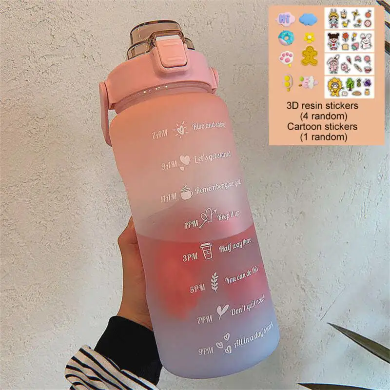 

Water Bottle with Straw Portable Travel Camping Bottles Fitness Bike Cup Summer Cold Water Jug with Time Marker Reusable Cups