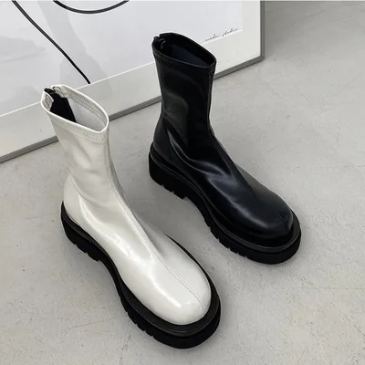 

Женские ботинки на молнии, модные эластичные ботинки на толстой подошве с круглым носком, Ботинки Martin с большим носком, дышащие короткие бот...