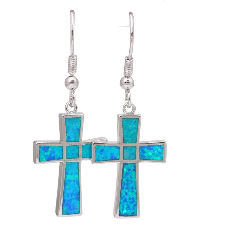 Модные ювелирные изделия голубые зеркальные серьги с белым опалом посеребренные