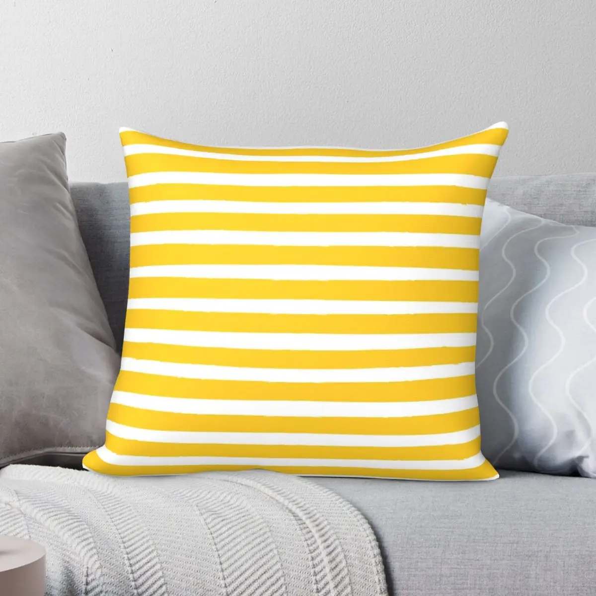 

Yellow And White Lemon Pattern Square Pillowcase Polyester Linen Velvet Pattern Zip Decor Pillow Case Sofa Seater Cushion Cover