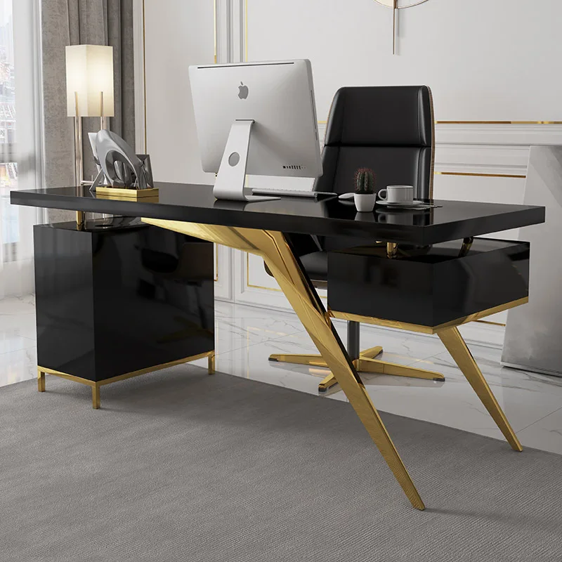 

Luxury Gold Stainless Steel Computer Table Working Desk for home office furniture set