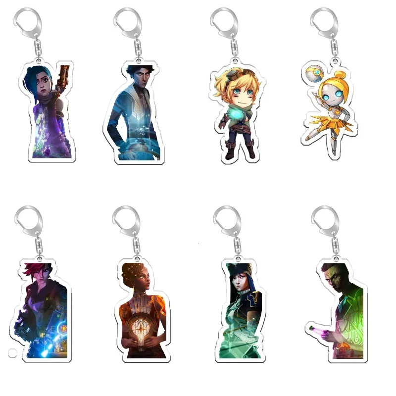

Anime League Of Legends LoL Jinx Cosplay Keyrings Acrylic Arcane Figure Jayce Vi Keychains Bags Car Key Chain Pendant Fans Gift