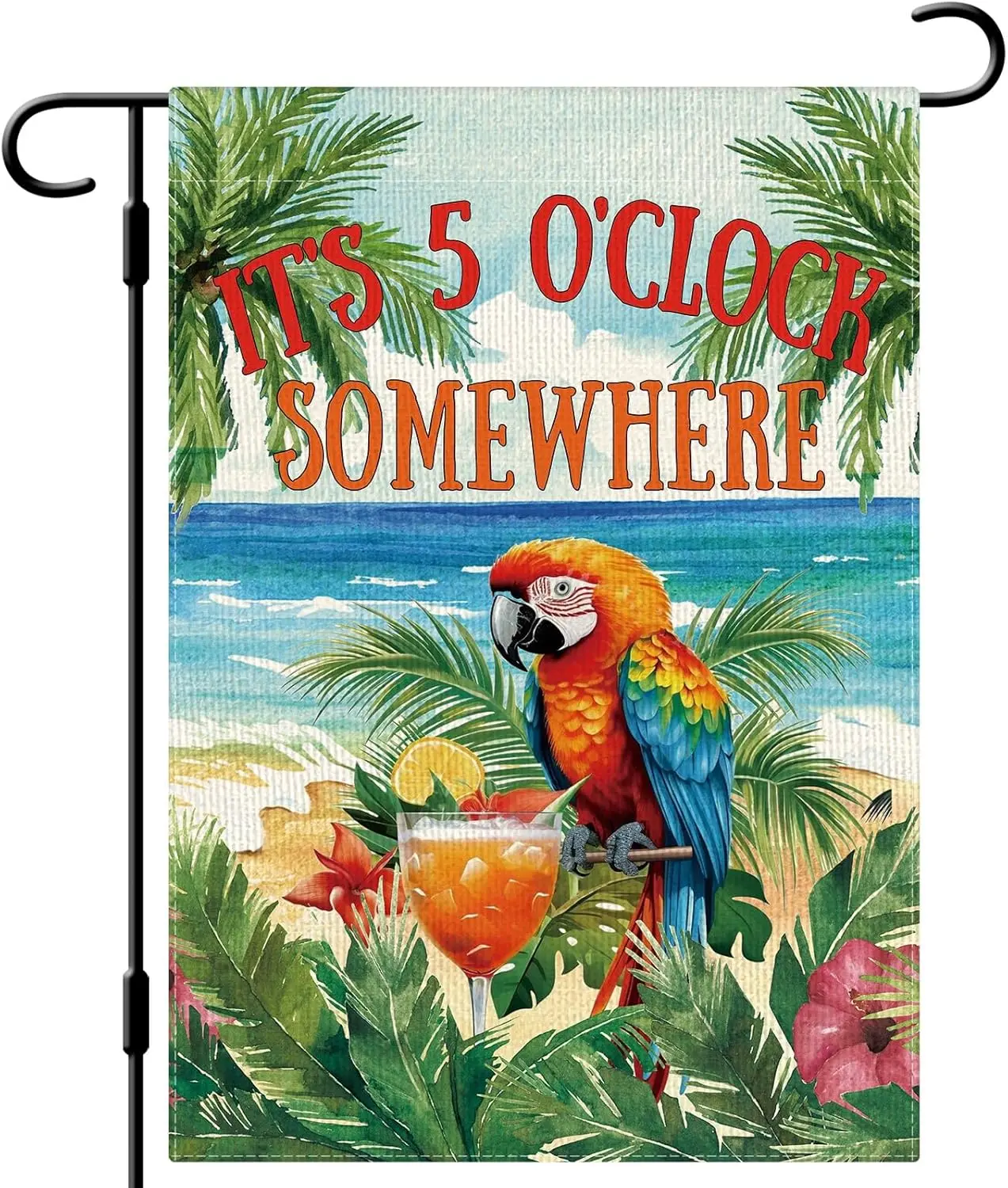 Фото Садовый флаг DLZDN Summer Parrot Bird Garden Flag «It's 5 O'Clock Somewhere», 12×18 дюймов, двусторонний, вертикальный, из мешковины, Far ZZO AAM