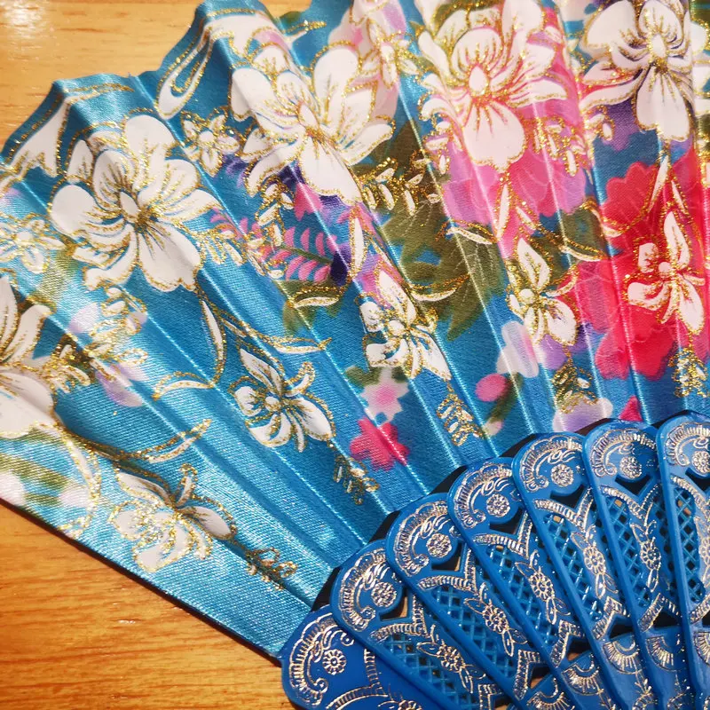 Восточная эстетика королевский синий танцевальный веер Золотая стена складной в