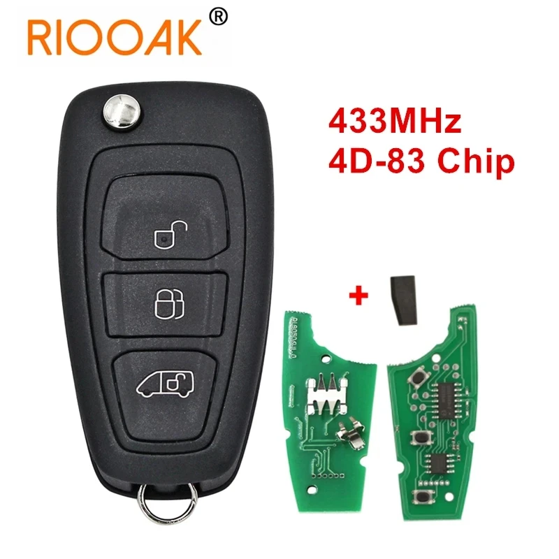 

3-кнопочный автомобильный дистанционный ключ для Ford Tourne Transit Custom 2015 2016, автомобильный ключ 433 МГц, чип 4D-83, BK2T-15K601-AA/AB/AC/AD