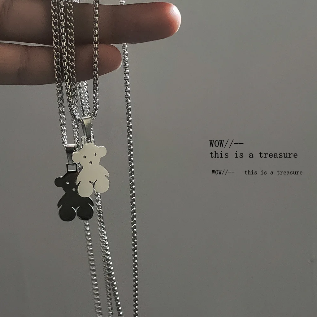 

Titanium Steel Bear Necklace Female Trendy Hip Hop Sweater Chain All-match Simple Korean Clavicle Chain Bungee Style