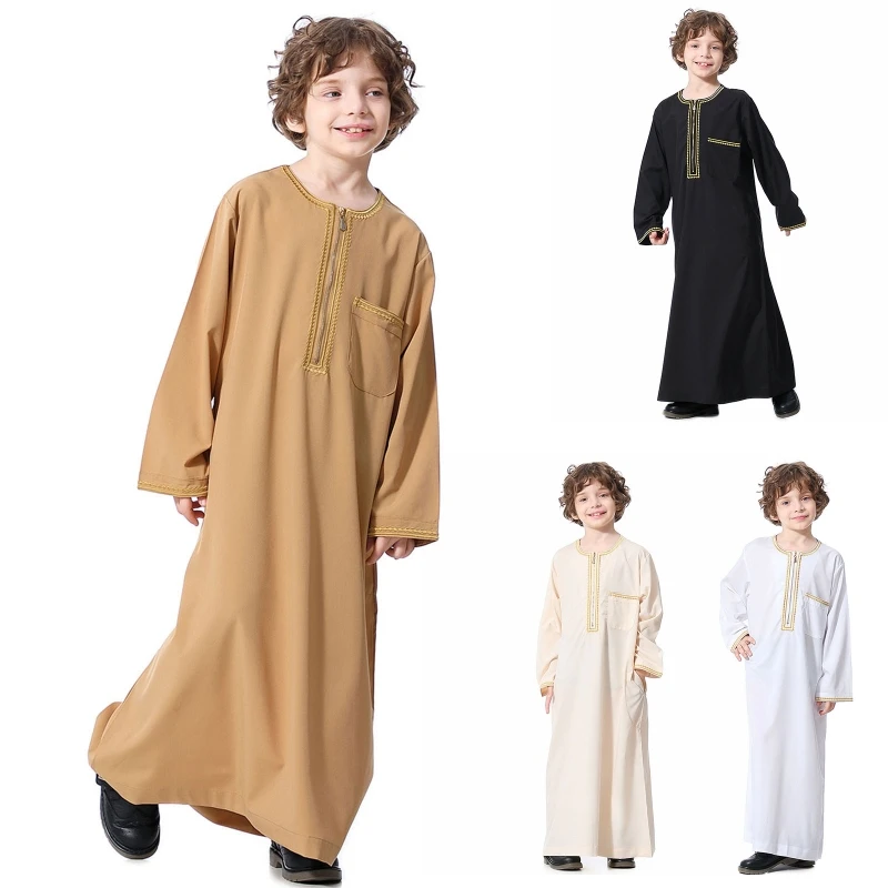 

Traditional Children Muslim Clothing Middle East Abaya Jubba Thobe Boy Long Dress Muslim Robes Embroidere Kaftan Gifts