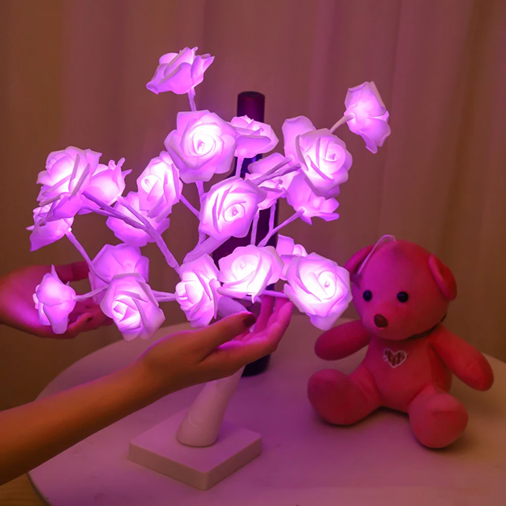 

Искусственная Роза, креативная сказочная лампа для домашвечерние, настольное украшение для спальни, роза, светящееся дерево