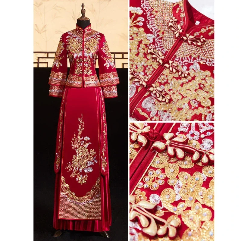 2024 винтажное атласное платье с драконом и Фениксом Свадебное женское