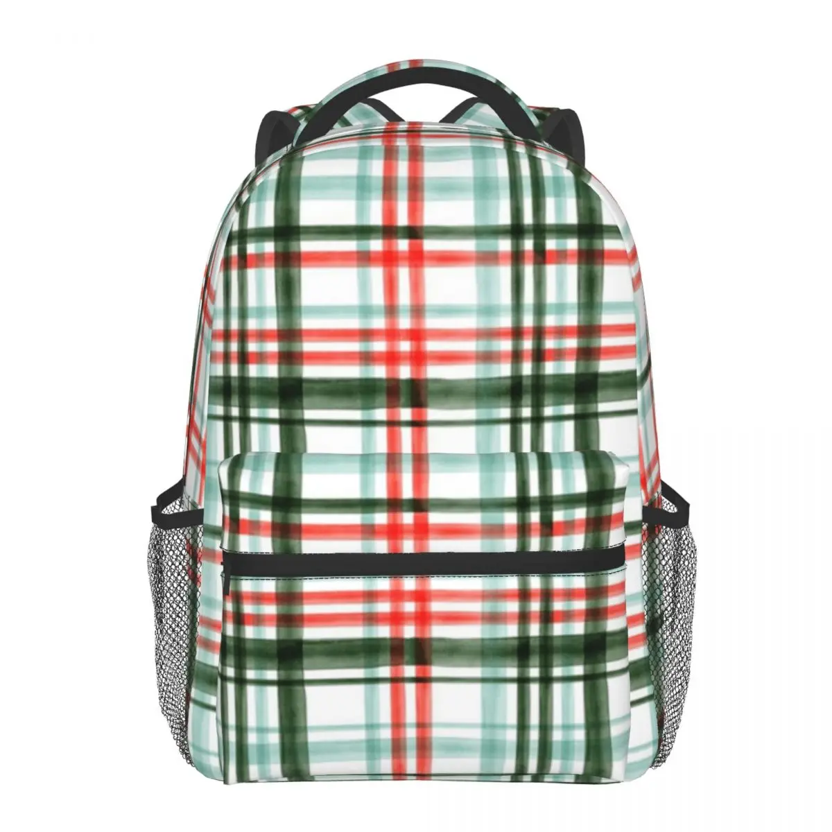 

Men Women Christmas Watercolor Plaid Mint Backpack Teenage Laptop School Bags Large Capacity Rucksack