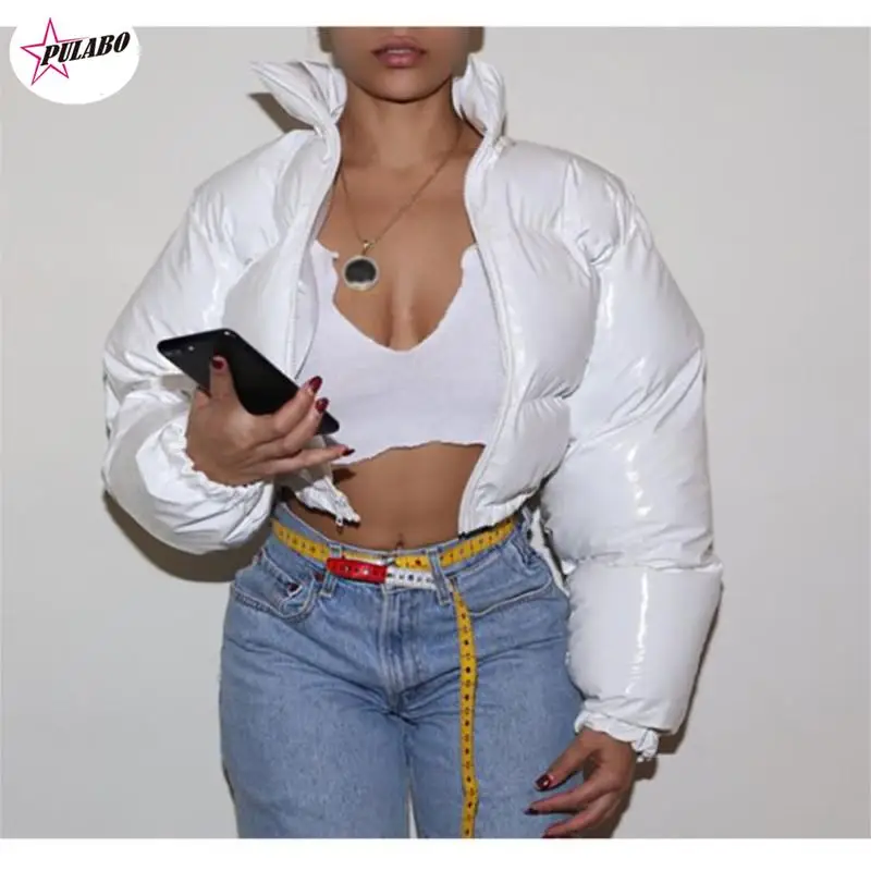 PULABO осень-зима женские яркие куртки-пуховики из искусственной кожи теплые