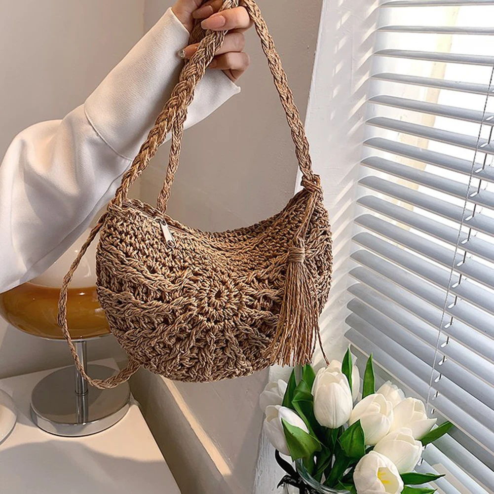 

Korean Straw Crossbody Bags Fashion Trend Women Woven Handbags Summer Beach Vacation Shoulder Bags Casual Phone Purses Wallets