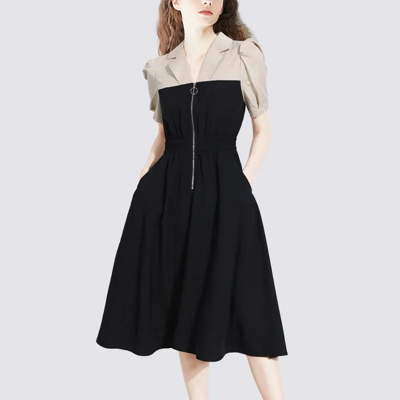 

Fashion Office Ladies Work Midi Long Dress Women Elegant Chic Zipper Patchwork Shirt Dresses Summer Party Vestidos