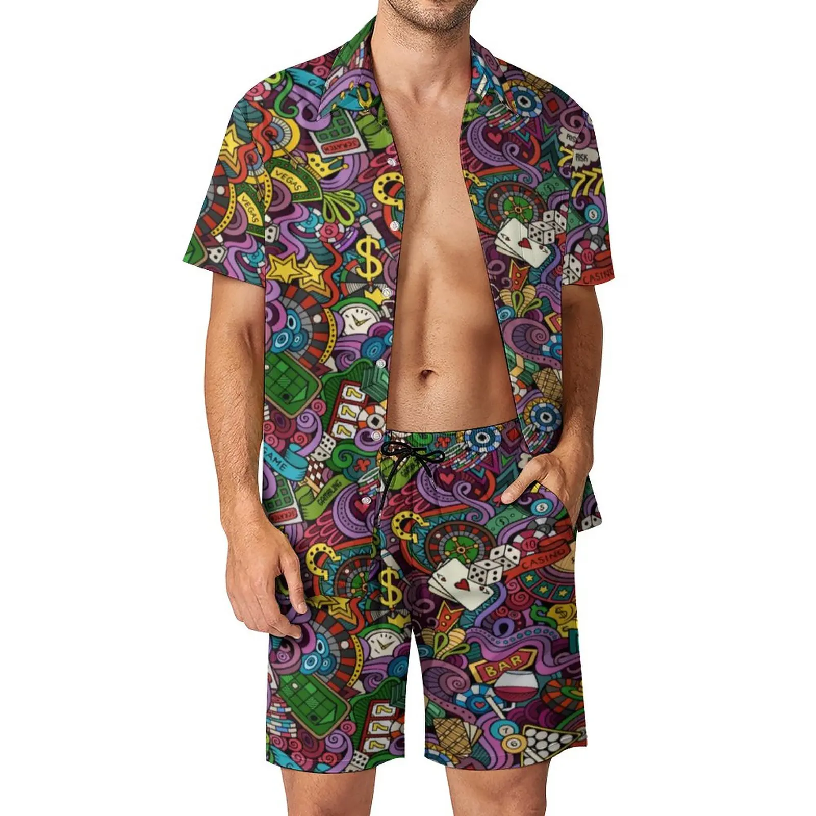 

Vacation Men Sets Gambling Casino Pop Vintage Casual Shirt Set Short Sleeve Custom Shorts Summer Vacation Suit Plus Size 3XL