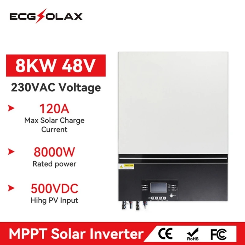 

Гибридное зарядное устройство ECGSOLAX для солнечной батареи 8 кВт, 48 В, 230 В переменного тока, Встроенный MPPT 120 А, контроллер заряда солнечной батареи, Поддержка стандарта