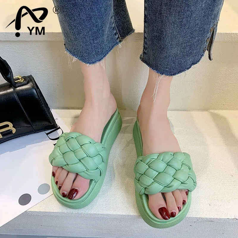

New Platform Slippers Women Summer Bread Cross Flip Flops Rope Weaving Slides Mules Design Slippers Shoes