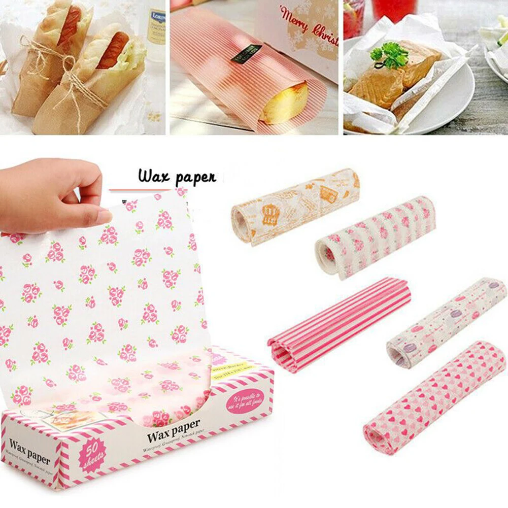 

50Pcs/box Food Wrapping Wax Paper Oilpaper Greaseproof Baking Sandwich Bread Sandwich Burger Fries Packing Papers Kitchen Supply