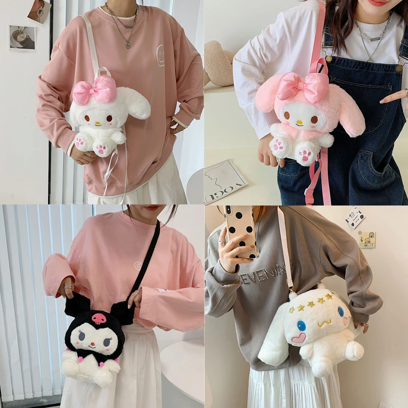 

Рюкзак Hello Kittys Sanrios для девочек, детская сумка-мессенджер с милым мультяшным коричным рисунком Kuromi Kawaii My Melody, мягкая вместительная сумка через плечо