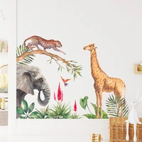 cartoon giraffe leopard elephant animal watercolor kids wall sticker vinyl nursery art decals for babys boys room home decor