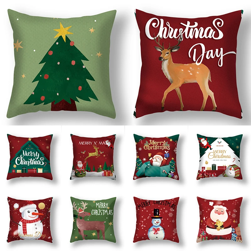 

Christmas Cushion Cover Santa Claus Elk Tree Pillowcase Home Decor Printed Pillow Case Decorative Cartoon Soft Pillow Cover