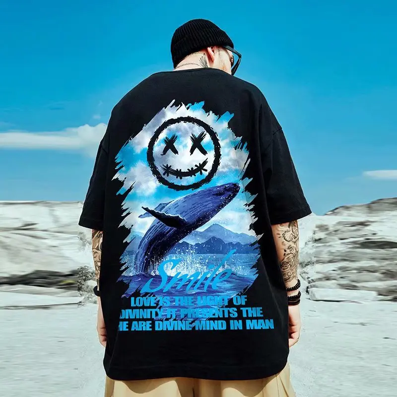 

Футболка в американском стиле оверсайз для мужчин и женщин, смешной Топ в стиле хип-хоп с 3d рисунком, свободная одежда с круглым вырезом