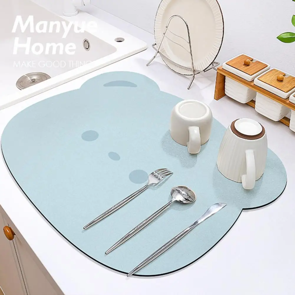 

Useful Long Lasting Wear-resistant Cartoon Tableware Drainer Mat Kitchen Supplies Table Mat Countertop Drying Mat