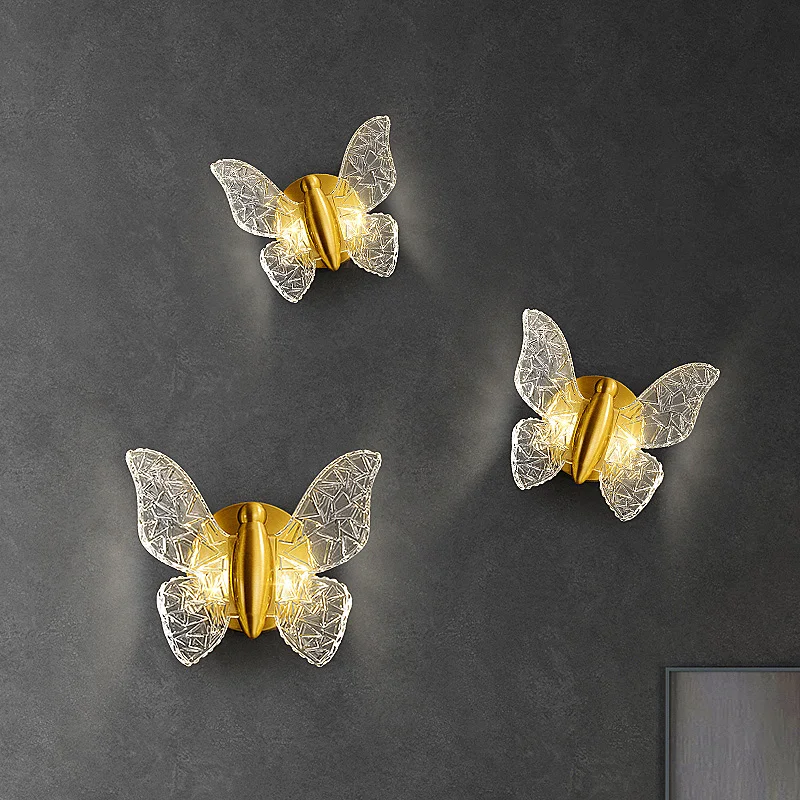 Nordic Copper LED Butterfly wall Lights Indoor Lighting Bedside Wall Sconce Living RoomCorridor Stairs Decoration Hanging Lamp