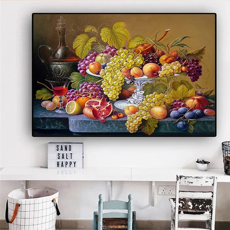 Скандинавские овощи и фрукты в корзине постер красочная еда настенная живопись