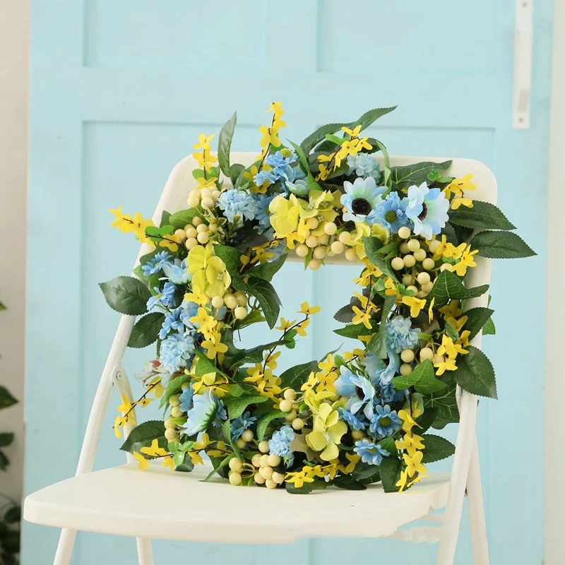 

Artificial Flower Wreath,20inchDaisy Wreath Spring/Summer Wreath, Suitable for Front Door Indoor Wall Window Decor