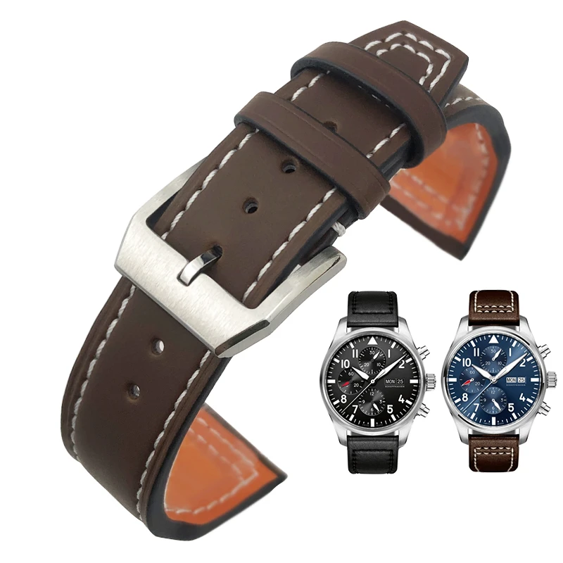 

20mm 21mm 22mm Genuine Leather Watchband Cowhide Fit for IWC Big Pilot Mark 18 IW3777 Portofino Brown Watch Strap Tang Buckle