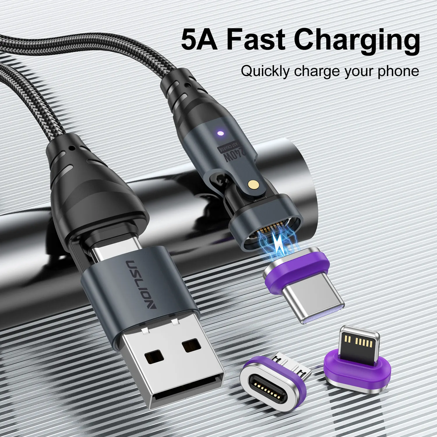 Фото Магнитный зарядный кабель PD3.1 240 Вт с Micro USB на USB C, зарядный кабель Type-C для Xiaomi, Samsung, S23, Huawei, шнур для передачи данных для iphone 15 №2