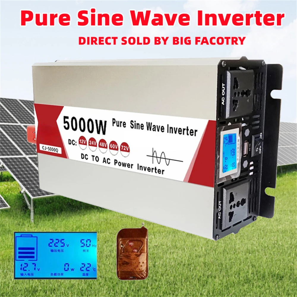 

Inverter 12v 220v Pure Sine Wave 4000W 5000W 24V 48V 60V 72V To 110V220V Voltage Converter Solar Power Car Inverter USB Charging