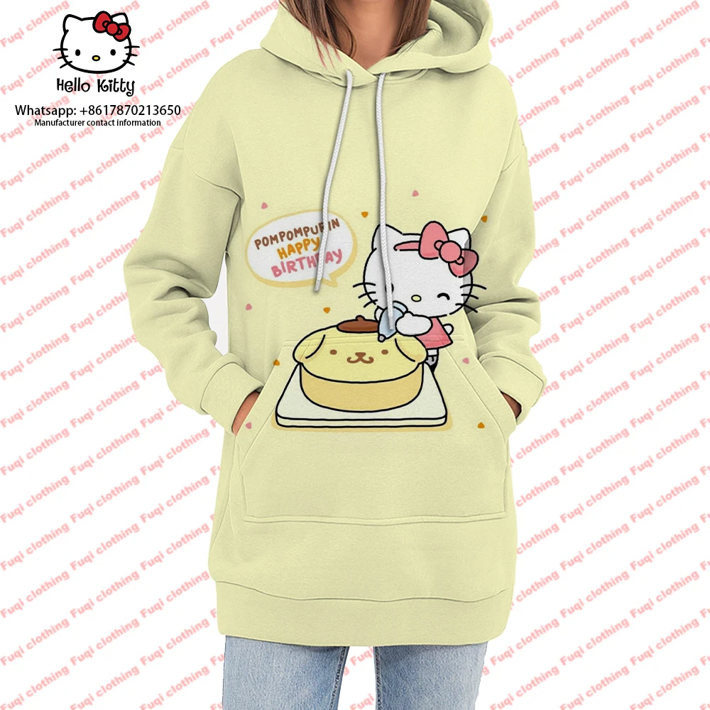 

Women's Hooded Dress Spring and Autumn Sweatshirt Women's Pullover Women's Dress Fashion 3D Printing Japanese Anime Hello Kitty