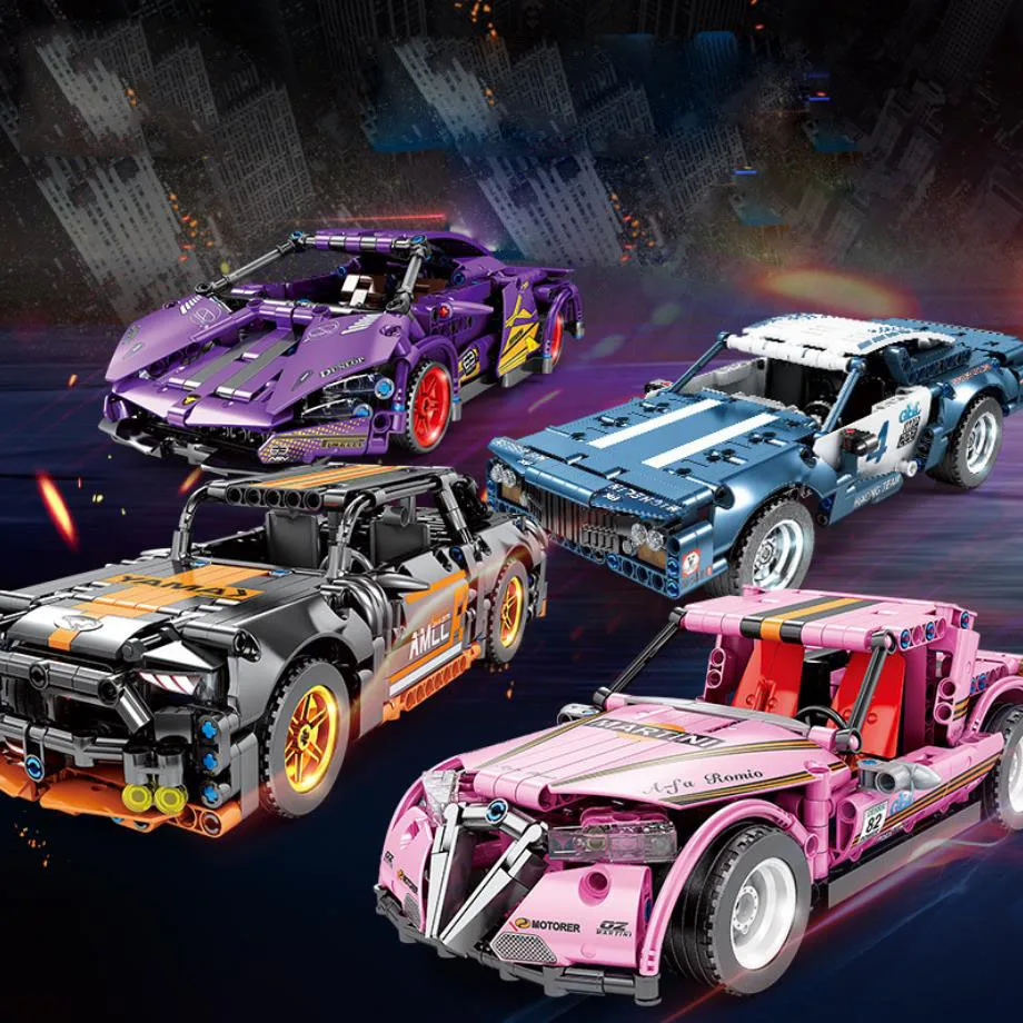 

Modular MOC Super Sport Car Building Block Alfa Romeo Lambor KFP37 Ford Mustang Dodge Muscle Vehicle Brick Pull Back Toys Gifts