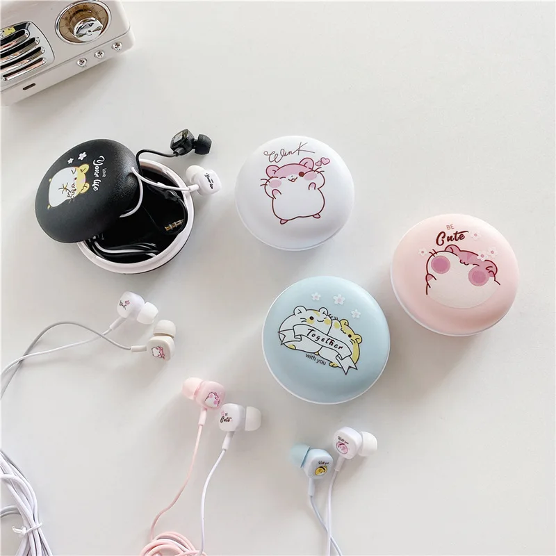 Portable Wired Earphone with Microphone Storage Case Universal In-Ear Headset Music Earphone Gaming Headphones