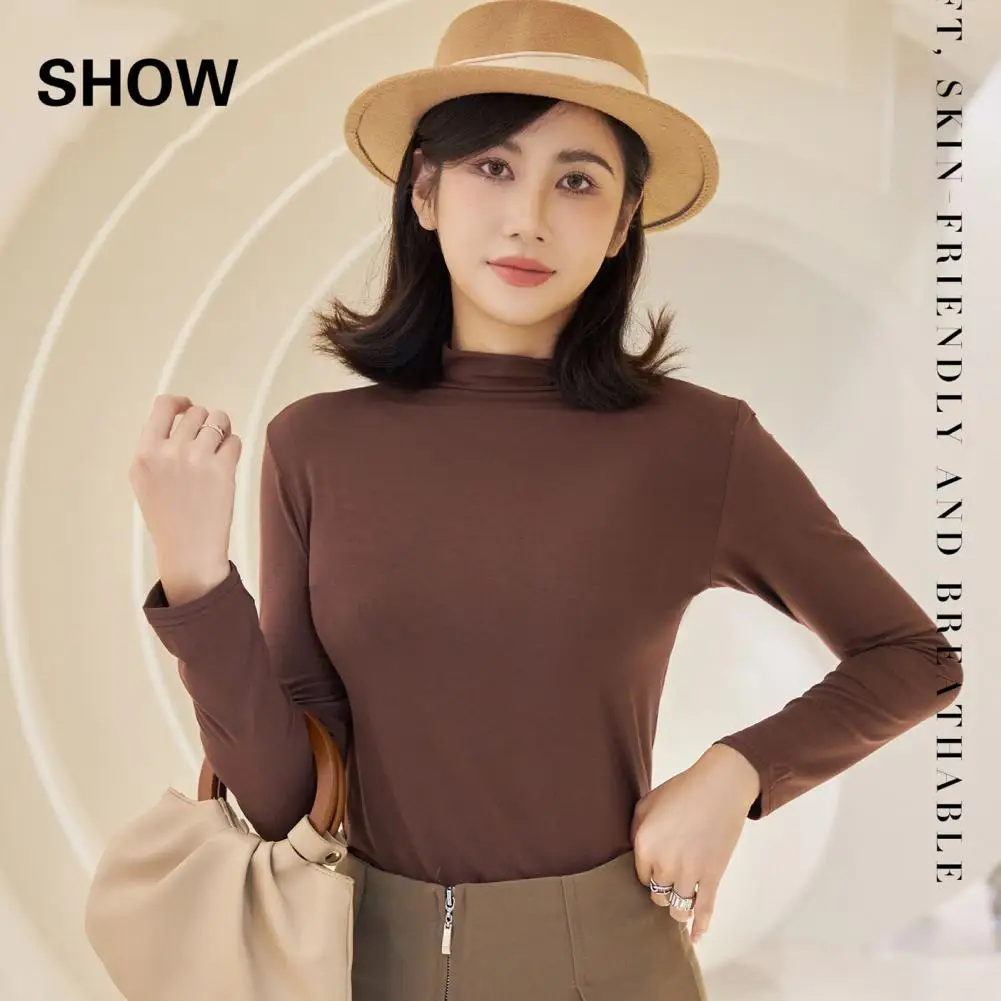 

Trendy Bottoming Top Skinny Women Top Half High Collar Women Spring Autumn Pure Bottoming T-shirt Dressing Up