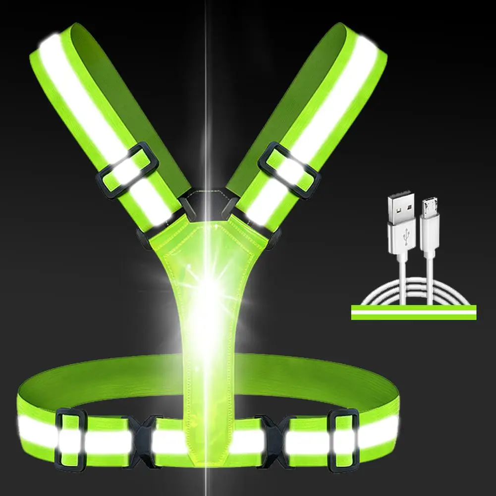 

Led Reflective Vest Adjustable Rechargeable High Visibility Outdoor Night Running Riding Walking Light Up Vest