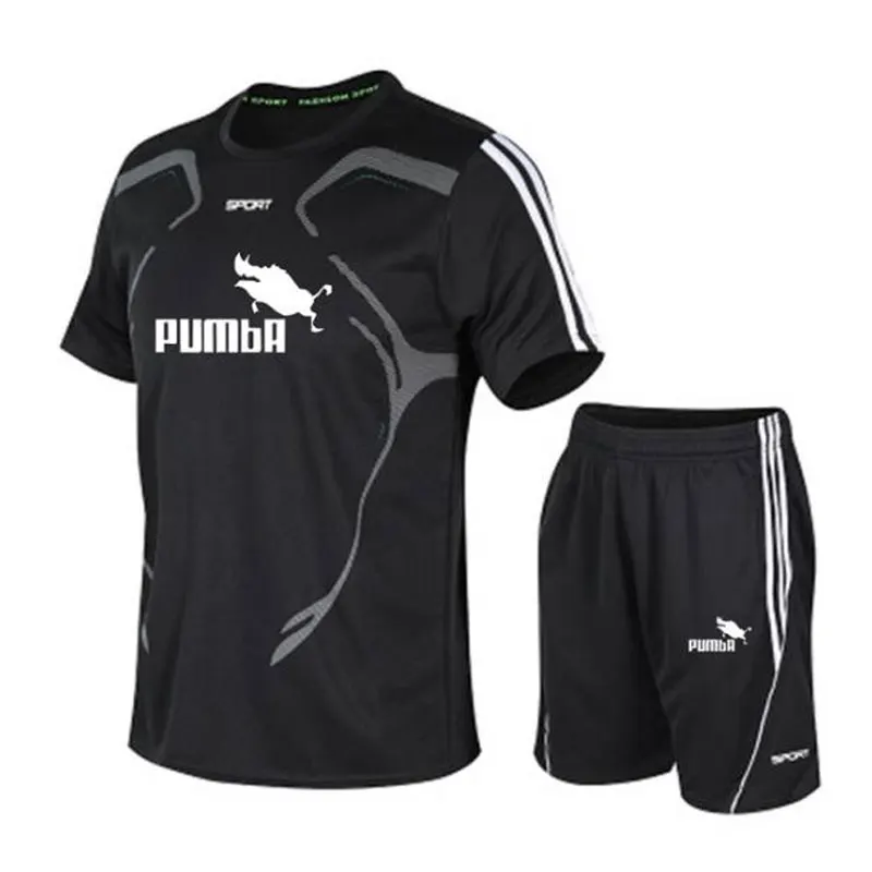 

Summer fashion shorts set of two pieces training male pumba t shirts + shorts sets of casual men's shirts