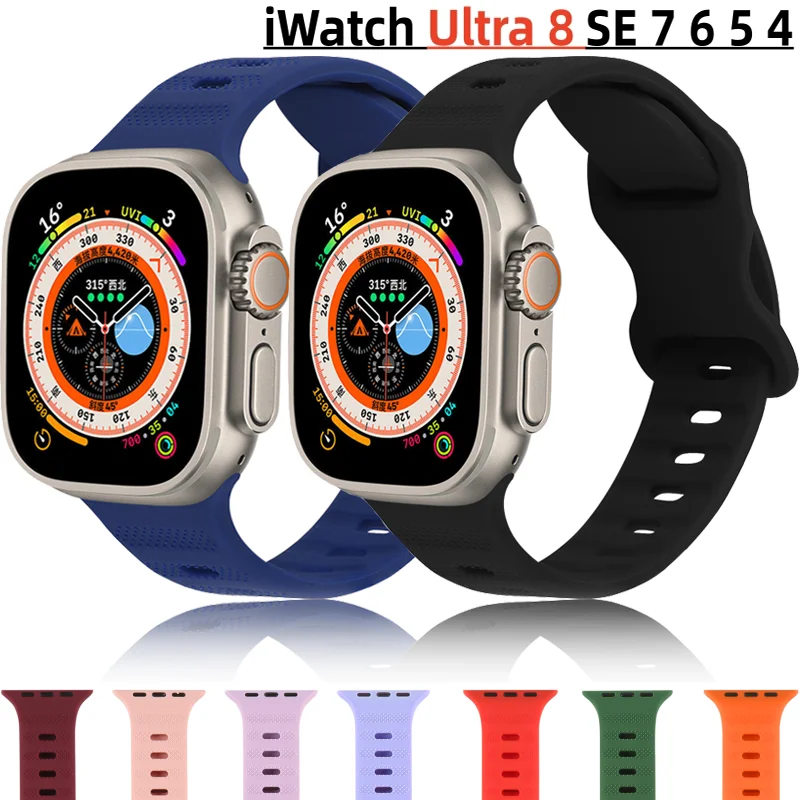 

Silicone Strap For Apple Watch Band 49mm 45mm 41mm 44mm 42mm 40mm 38mm 45 MM Smartwatch Bracelet iWatch Series Ultra 8 SE 7 6 5