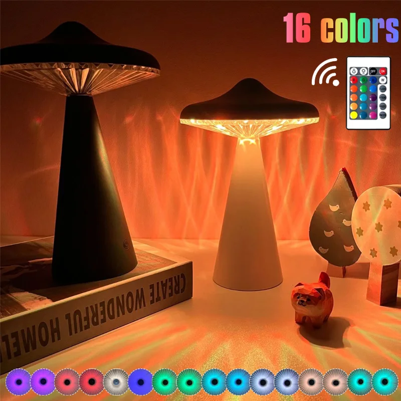 

Креативная атмосфера НЛО, функция ночного освещения, приглушаемая настольная лампа в форме гриба, USB-зарядка, для спальни, гостиницы, бара, Декор