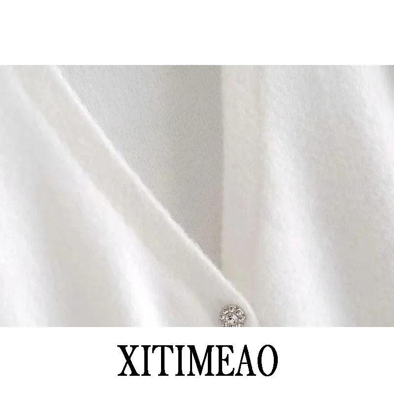 Xitimeao Новый женский белый мохеровый однотонный вязаный кардиган с пуговицами