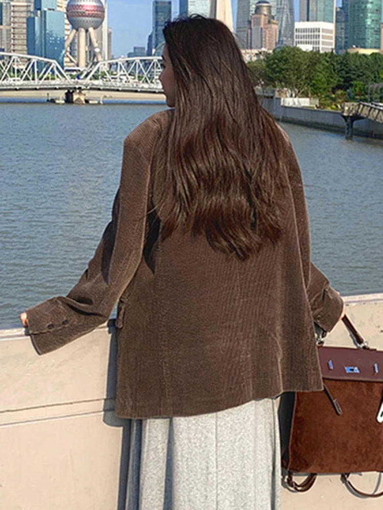 LANMREM винтажный вельветовый женский пиджак с зубчатым воротником однобортное