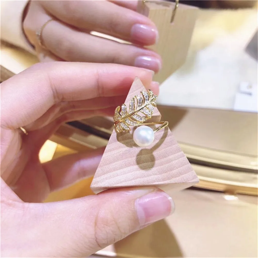 

DIY Pearl Accessories S925 Silver Leaf Pearl ring empty holder can be adjusted with 8-10mm round flat beads No Pearl