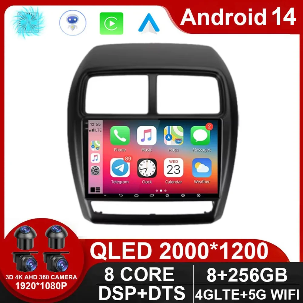 Android 14 для Mitsubishi ASX 1 2016-2022 Автомобильный радиоприемник Мультимедийный видеоплеер