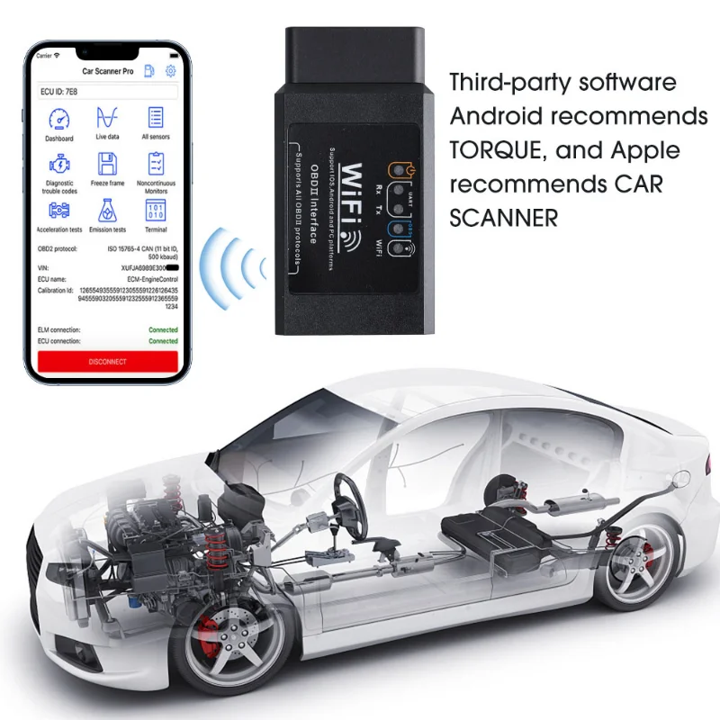 Автомобильный сканер OBD2 WIFI ELM327 V1.5 считыватель кодов диагностический инструмент