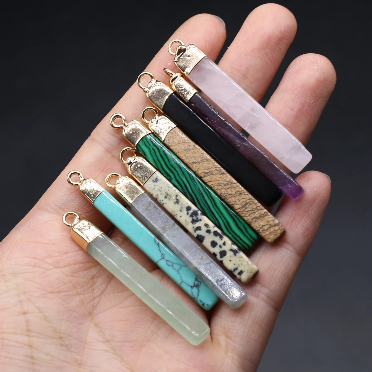 

Natural Stone Pendants Gold Plated Stick Shape Amethysts Turquoise Column for Jewelry Making Diy Women Pendulum Necklace