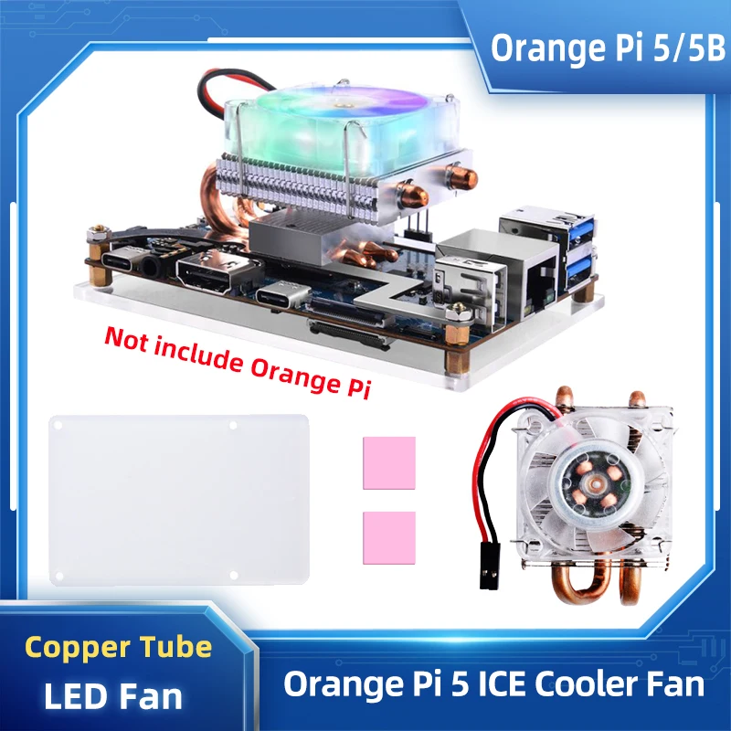 Rgb Led Cpu Cooling Fan Copper Tube Low-profile Radiator Heatsink For Orange Pi 5b/5