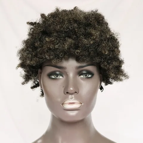 Серый смешанный человеческий волос Virgin Remy Короткий афро-кудрявый машинный парик 6 дюймов Короткий вьющийся парик с полной головой Машинный серый парик из человеческих волос