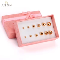 asonsteel 6pairsbox rose gold color round ball stainless steel small piercing stud earrings sets fashion jewelry for women men