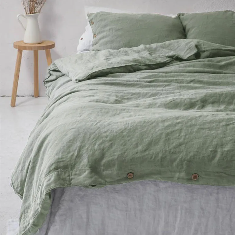 

100% Washed Linen Duvet Cover Queen King Size Natural France Flax Quilt Cover Breatherable Ultra Soft Farmhouse Bedding In Green